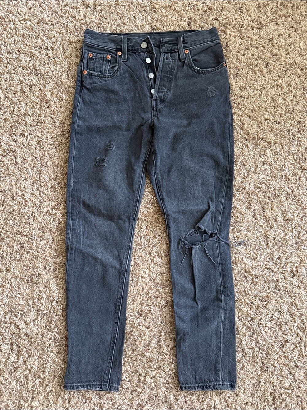 Levi's Washed Black Ripped Skinny Jeans